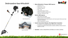 Cargar imagen en el visor de la galería, DESBROZADORA KAAZ TB43 CON MOTOR MITSUBISHI (2.8HP, 43cc)
